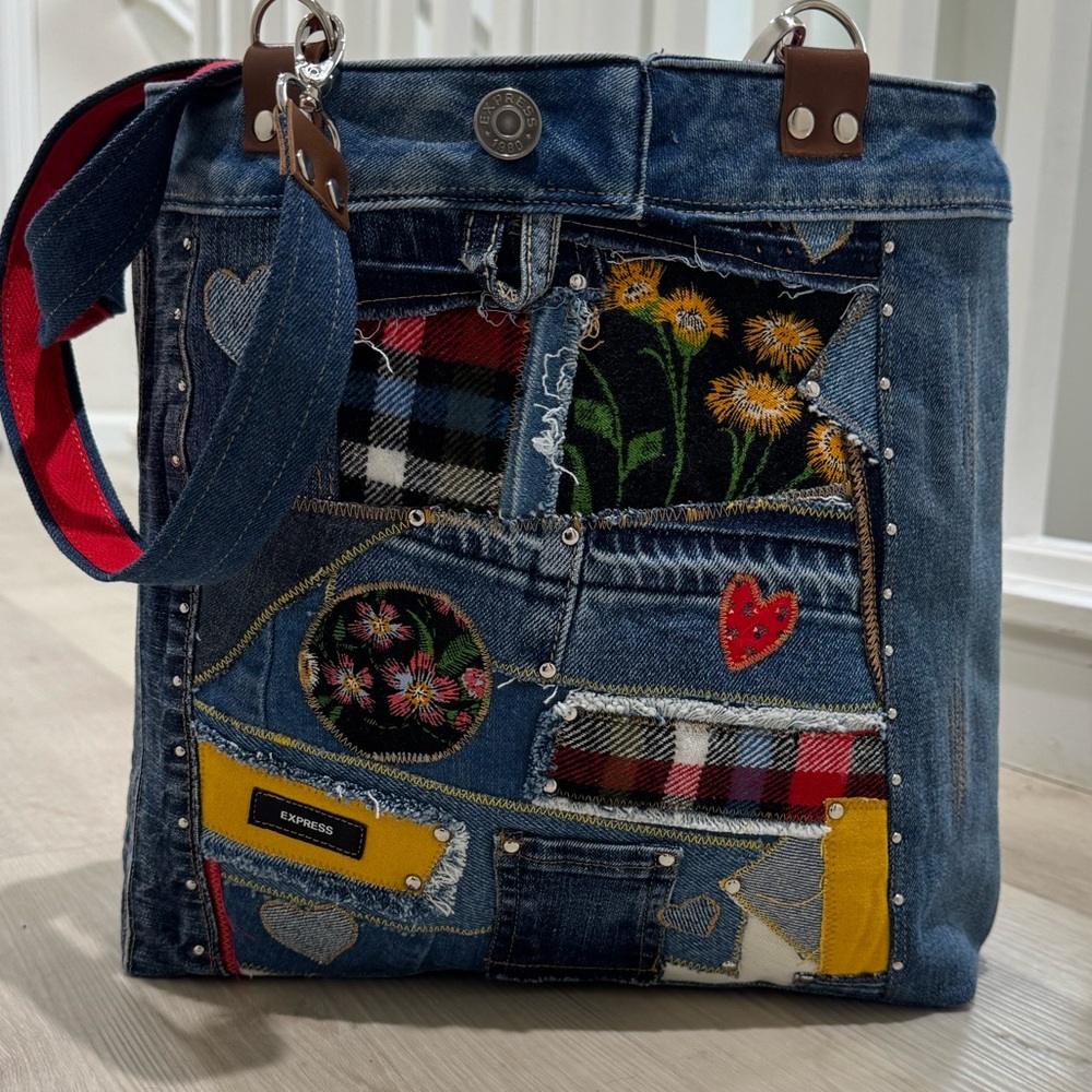 Upcycled Patchwork Denim Crossbody Bag – Handmade with Love